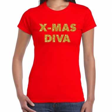 Fout kerst shirt x mas diva goud / rood dames