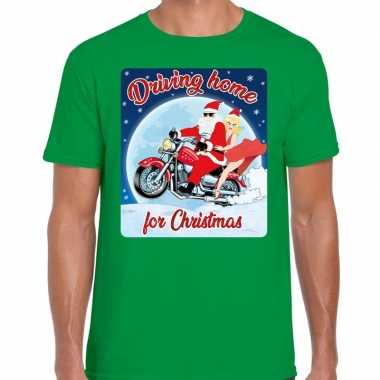 Fout kerst shirt driving home motorliefhebber s groen heren
