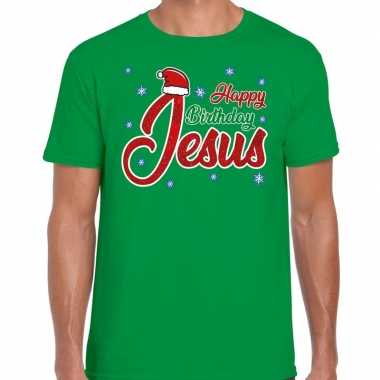 Fout kerst shirt happy birthday jesus groen heren
