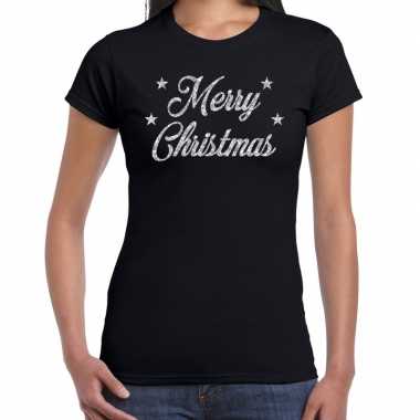 Fout kerst shirt merry christmas zilver / zwart dames