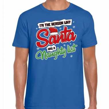 Fout kerst shirt why santa has a naughty list blauw heren