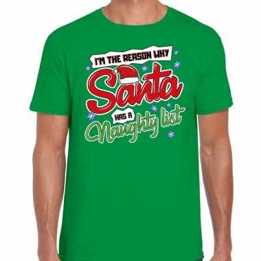 Fout kerst shirt why santa has a naughty list groen heren