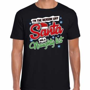 Fout kerst shirt why santa has a naughty list zwart heren