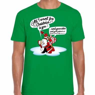Fout kerst shirt zingende kerstman gitaar groen heren