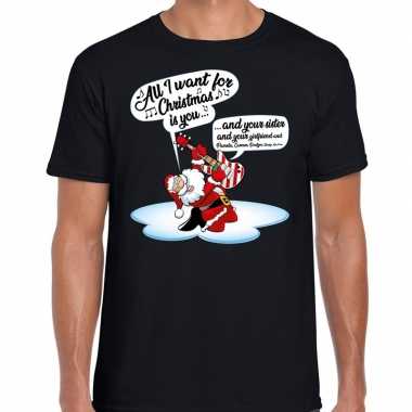Fout kerst shirt zingende kerstman gitaar zwart heren