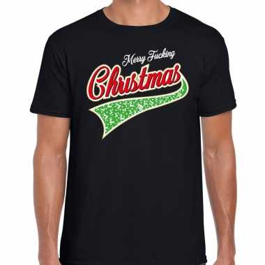 Fout kerst t shirt merry fucking christmas zwart heren