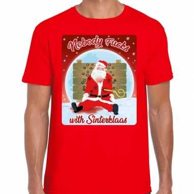 Fout kerst t shirt nobody fucks with sinterklaas rood heren