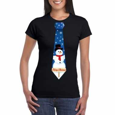 Fout kerst t shirt zwart sneeuwpop stropdas dames