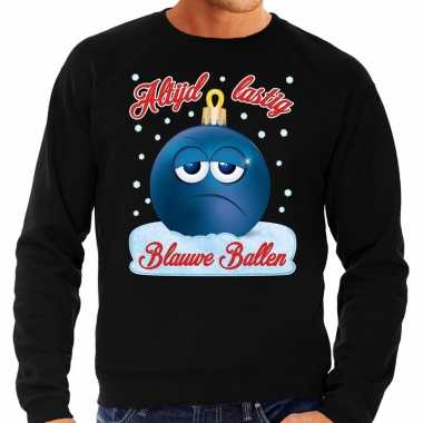Foute kerst sweater / trui blauwe ballen zwart heren