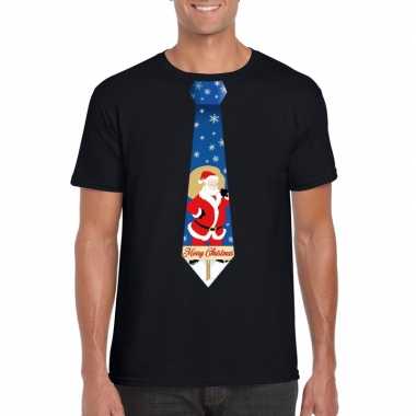 Foute kerst t shirt stropdas kerstman print zwart heren