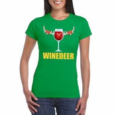 Foute kerst t shirt winedeer groen dames
