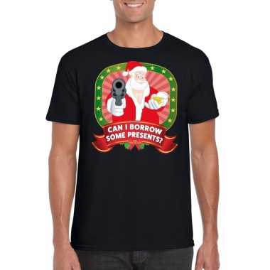 Foute kerst t shirt zwart can i borrow some presents heren