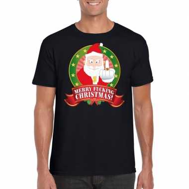 Foute kerst t shirt zwart merry fucking christmas heren