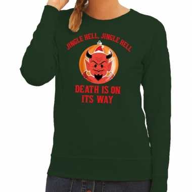 Foute kersttrui groen jingle hell dames