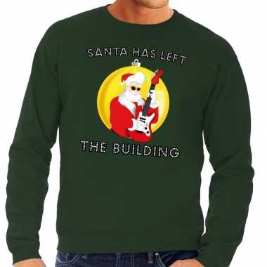 Foute kersttrui groen santa has left the building heren