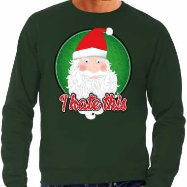 Foute kersttrui i hate this groen heren