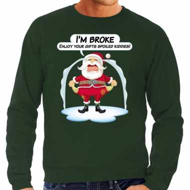 Foute kersttrui im broke enjoy your gifts groen heren