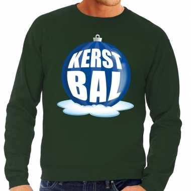 Foute kersttrui kerstbal blauw op groene sweater heren