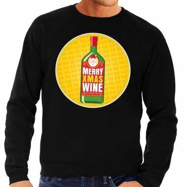 Foute kersttrui merry christmas wine zwart heren
