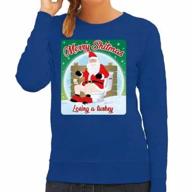 Foute kersttrui merry shitmas blauw dames