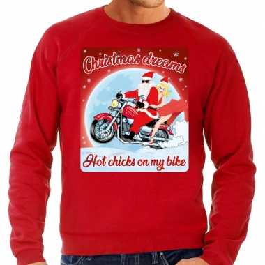 Foute kersttrui motorliefhebbers hot chicks rood heren