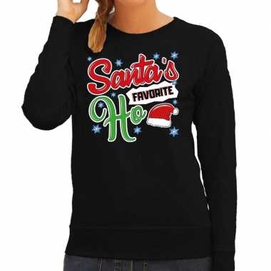 Foute kersttrui santa his favorite ho zwart dames