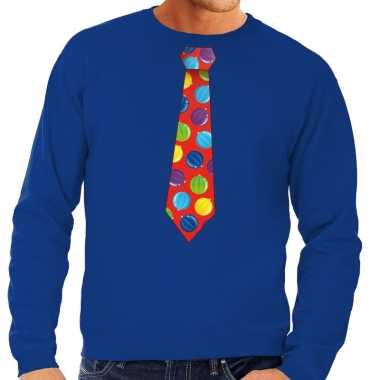 Foute kersttrui stropdas kerstballen print blauw heren