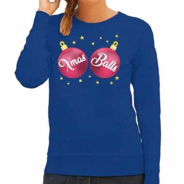 Foute kersttrui / sweater blauw roze xmas balls dames