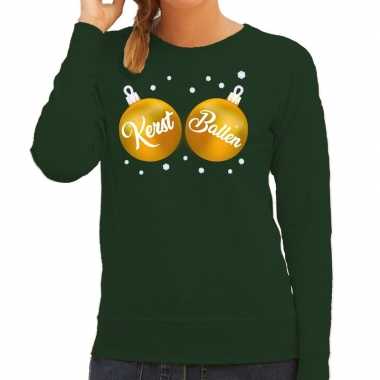 Foute kersttrui / sweater groen gouden kerst ballen dames