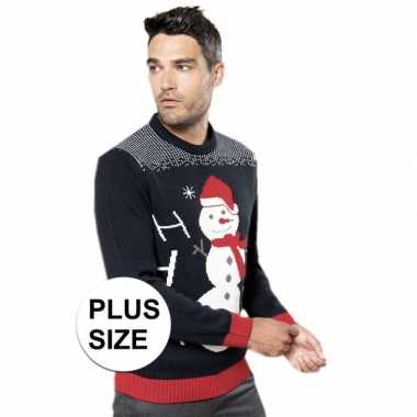 Grote maten foute gebreide kersttrui donkerblauw sneeuwpop
