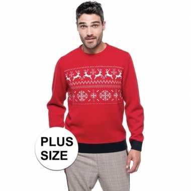 Grote maten foute kersttrui rood noorse print heren
