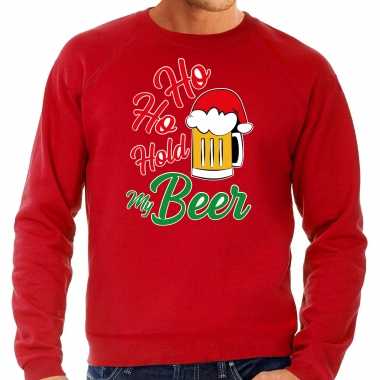 Grote maten ho ho hold my beer fout kersttrui / outfit rood heren