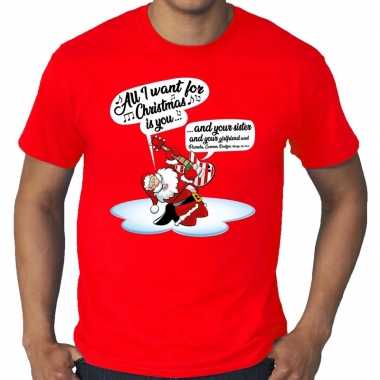 Grote maten kerst shirt zingende kerstman gitaar rood heren
