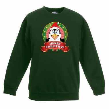 Kersttrui een pinguin groen jongens meisjes