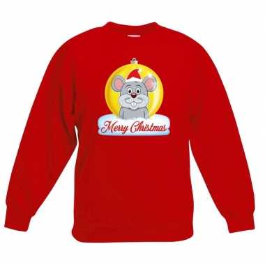 Kersttrui merry christmas muis kerstbal rood kinderen