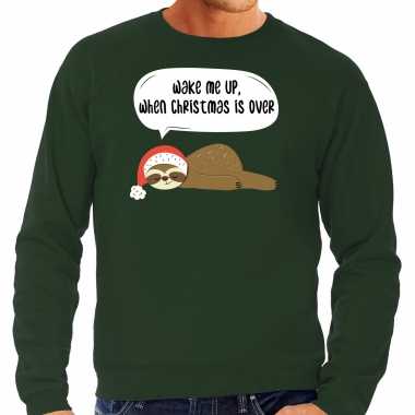 Luiaard kersttrui / outfit wake me up when christmas is over groen heren