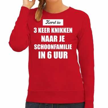 Rode foute kersttrui / sweater kerst is 3 keer knikken naar schoonfamilie outfit dames