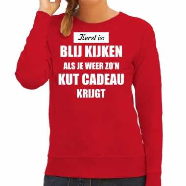 Rode foute kersttrui / sweater kerst is blij kijken / kut cadeau outfit dames