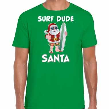Surf dude santa fun kerstshirt / outfit groen heren