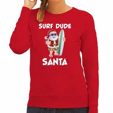 Surf dude santa fun kerstsweater / outfit rood dames