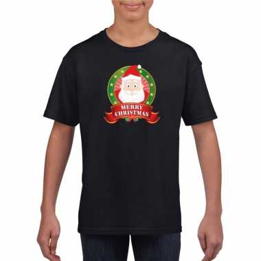 Zwart kerst t shirt kinderen kerstman print