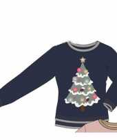 Blauwe dames kersttrui kerstboom