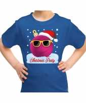 Fout kerst-shirt coole kerstbal christmas party blauw kids