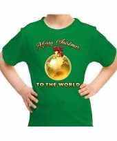 Fout kerst shirt merry christmas to the world groen kinderen