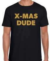 Foute kerst t-shirt bij mas dude goud glitter op zwart heren