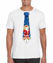 Foute kerst t shirt stropdas kerstman print wit heren