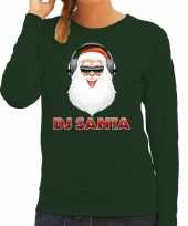 Foute kersttrui groen dj santa koptelefoon dames