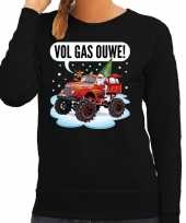 Foute kersttrui monstertruck santa zwart dames