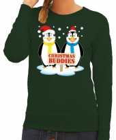 Foute kersttrui pinguin vriendjes groen dames
