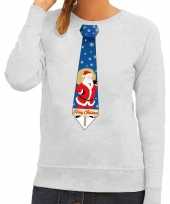 Foute kersttrui stropdas kerstman print grijs dames
